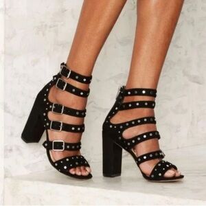 Sam Edelman York Black Suede Studded Heeled Sandal 7.5
